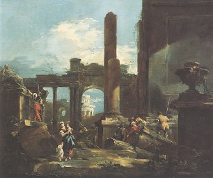 Francesco Guardi Capriccio der Architektur mit roemischen Ruinen und Figuren Wandbild