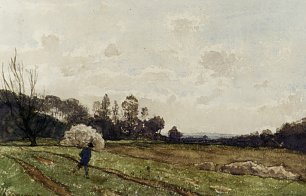 Henri Harpignies A Farmer Crossing a Field Wandbild