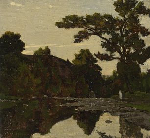 Henri Harpignies A river scene Wandbild