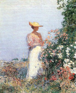 Childe Hassam Dame im Blumengarten Wandbild