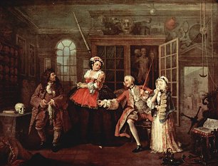 William Hogarth Mariage a la Mode Szene Besuch beim Kurpfuscher Wandbild
