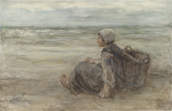 Jozef Israels Vissersmeisje op het strand Wandbild