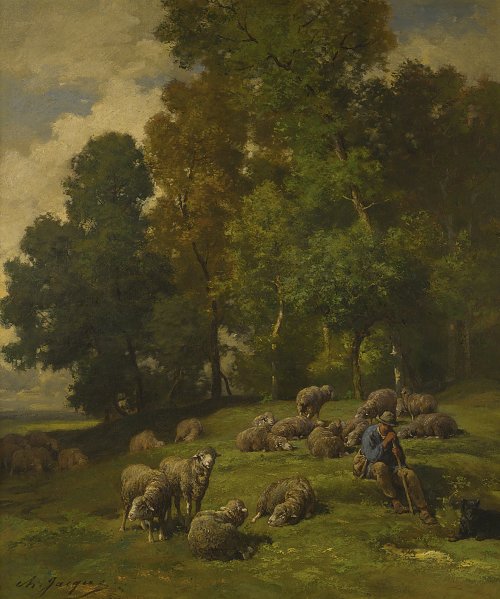 Charles Emile Jacque Shepherd in a field with his flock Wandbild