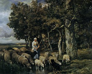 Charles Emile Jacque Shepherdess watering flock Wandbild