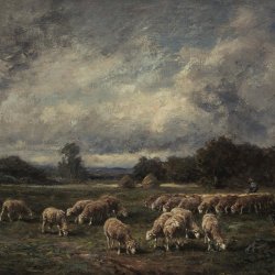 Charles-Emile-Jacque-The-flock-at-dusk
