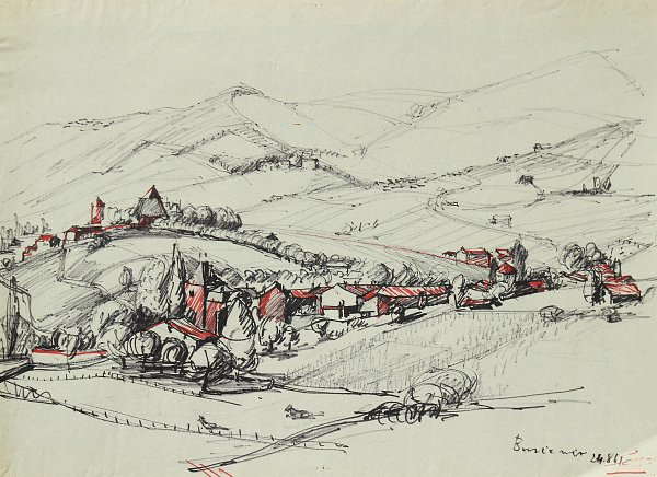 Alpendorf Skizze Wandbild