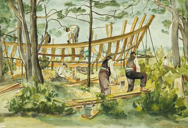 Schiffsbauer in Schweden Wandbild