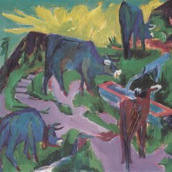 Ernst-Ludwig-Kirchner-Kuehe-bei-Sonnenuntergang