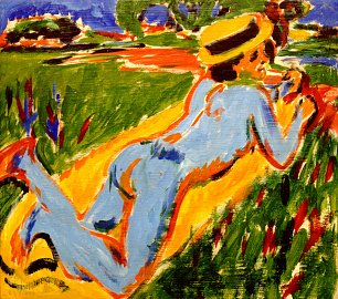 Ernst Ludwig Kirchner Liegender blauer Akt mit Strohhut Wandbild