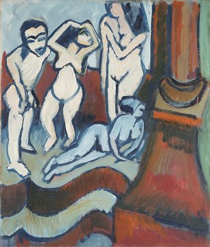 Ernst Ludwig Kirchner Vier Holzplastiken Wandbild