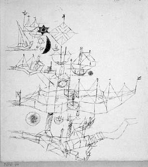 Paul Klee Schiffe mehrschichtig uebereinander Wandbild