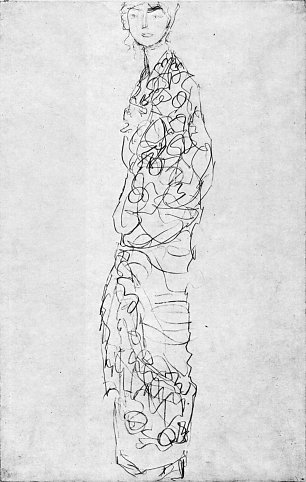 Gustav Klimt Dame im Kimono Zeichnung Wandbild
