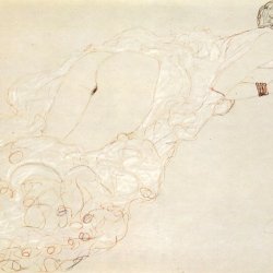 Gustav-Klimt-Zeichung-auf-dem-Bauch-Liegende
