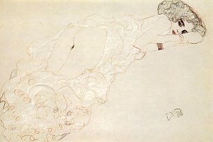 Gustav Klimt Zeichung auf dem Bauch Liegende Wandbild