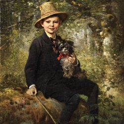 Ludwig-Knaus-Bildnis-eines-Knaben-mit-Hund-im-Wald