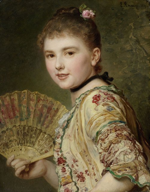 Ludwig Knaus Edle junge Dame mit einem Faecher_ La Coquette Wandbild