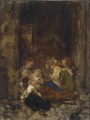 Ludwig Knaus Mutter mit Kindern Wandbild