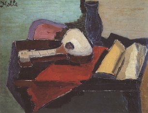 Helmut Kolle Stillleben mit Gitarre Buch und Vase Wandbild