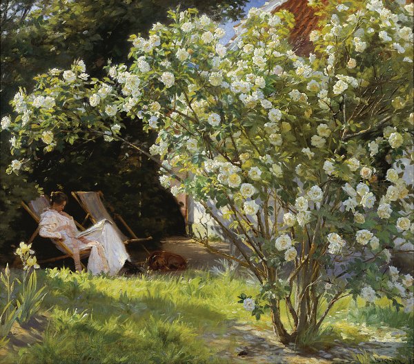 Peder Severin Kroyer Roses Marie Kroyer seated in the deckchair in the garden by Mrs Bendsen s house Wandbild