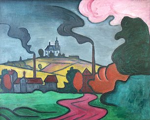 Bohumil Kubista Landschaft mit Kirchlein Wandbild