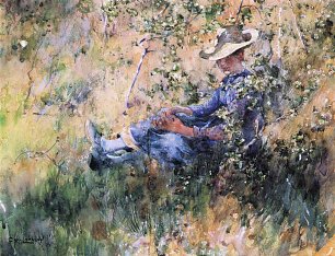 Carl Larsson Girl by a Flowering Hawthorn Bush Wandbild