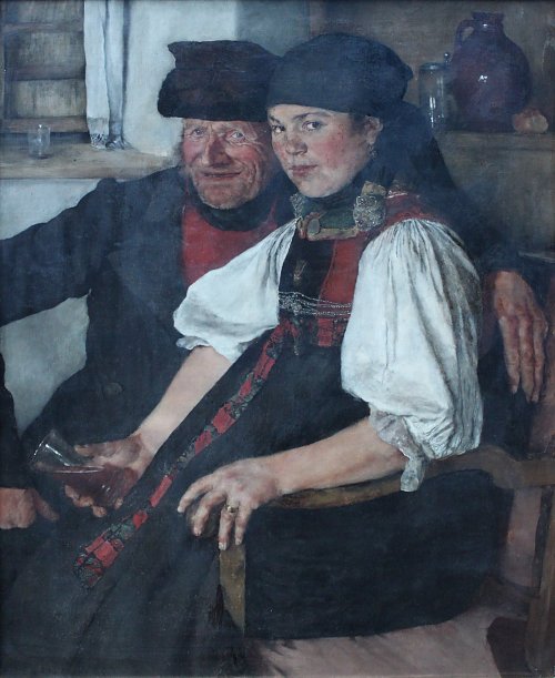Wilhelm Leibl Aelterer Bauer und junges Maedchen Das ungleiche Paar Wandbild