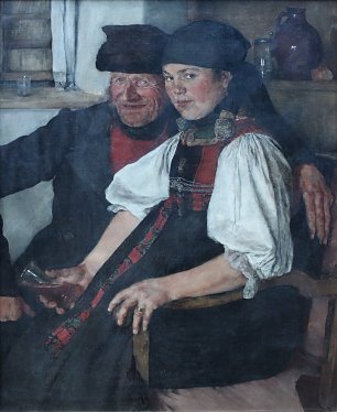 Wilhelm Leibl Aelterer Bauer und junges Maedchen Das ungleiche Paar Wandbild