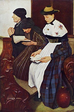 Wilhelm Leibl Die drei Frauen in der Kirche Wandbild