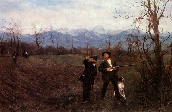 Wilhelm Leibl Leibl und Sperl auf der Huehnerjagd Wandbild