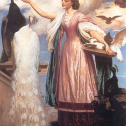 Frederic-Leighton-A-girl-feeding-peacocks