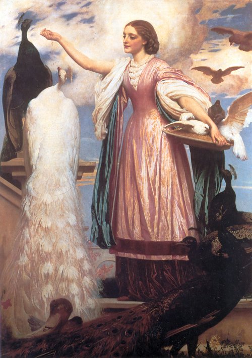 Frederic Leighton Ein Maedchen fuettert Pfaue Wandbild