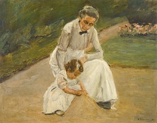 Max Liebermann Enkelin und Kinderfrau beim Spiel im Garten Wandbild