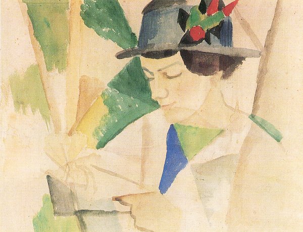 August Macke Die Frau des Malers lesend Wandbild