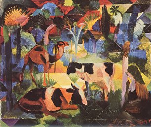 August Macke Landschaft mit Kuehen und Kamel Wandbild