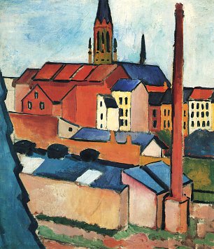 August Macke Marienkirche mit Haeusern und Schornstein Wandbild