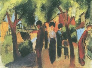 August Macke Spaziergaenger unter Baeumen 1 Wandbild