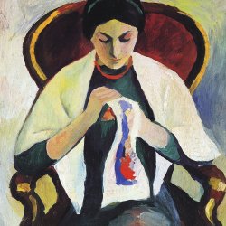 August-Macke-Stickende-Frau-auf-Sessel-Frau-des-Kuenstlers