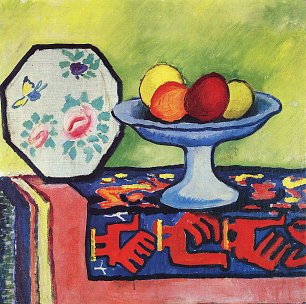 August Macke Stillleben mit Apfelschale und japanischem Faecher Wandbild