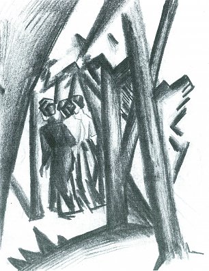 August Macke Drei Maedchen im Wald Wandbild