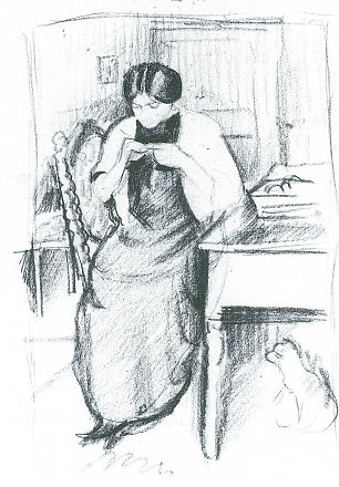 August Macke Elisabeth mit Katze Wandbild