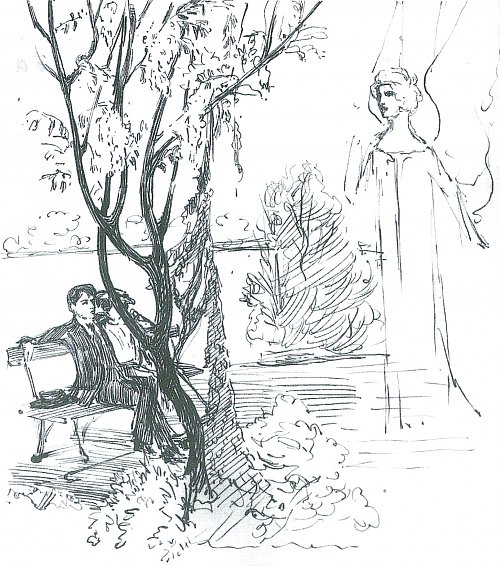 August Macke Engel einem Paar im Garten erscheinend Wandbild