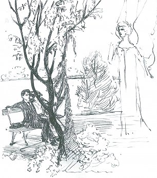 August Macke Engel einem Paar im Garten erscheinend Wandbild
