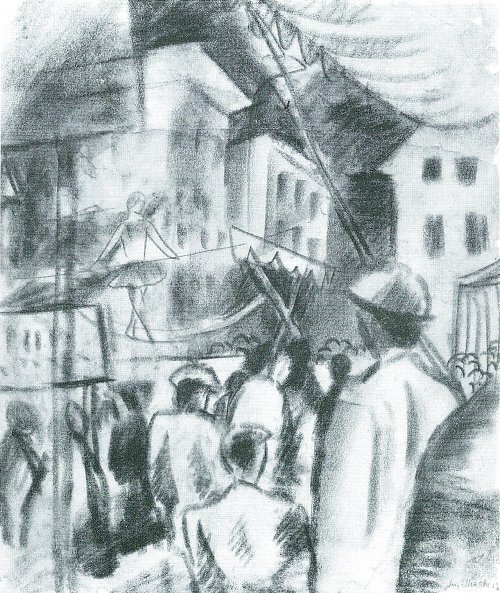 August Macke Seiltaenzer Haeuser im Hintergrund Wandbild