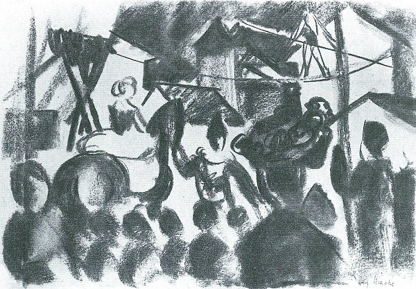 August Macke Zirkusszene Seiltaenzer Kunstreiterin und Clown Wandbild