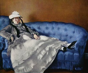 Edouard Manet Portraet der Frau Manet auf blauem Sofa Wandbild