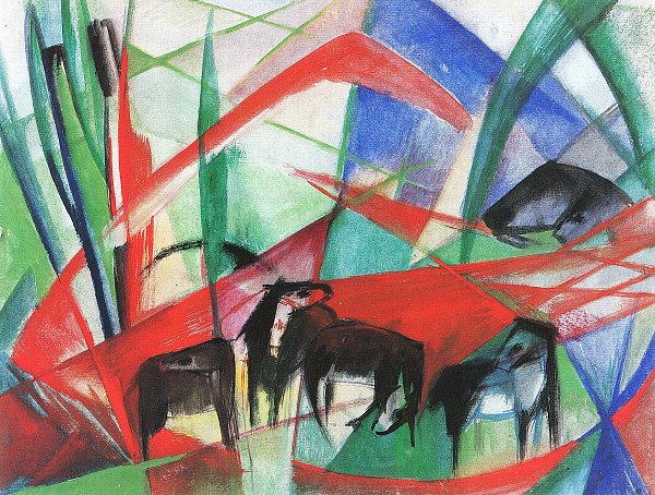 Franz Marc Landschaft mit schwarzen Pferden Wandbild