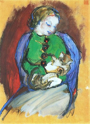 Franz Marc Maedchen mit Katze Wandbild