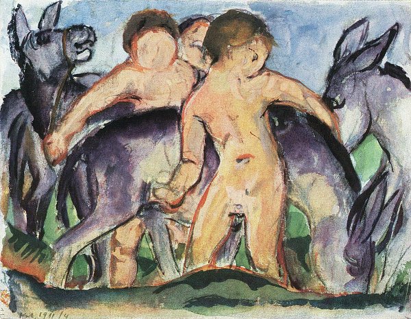 Franz Marc Nackte Knaben mit Esel spielend Wandbild