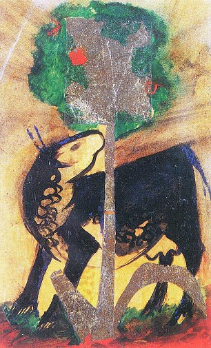 Franz Marc Schwarze Kuh hinter Baum Wandbild
