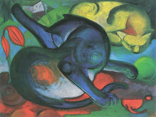 Franz Marc Zwei Katzen blau und gelb Wandbild